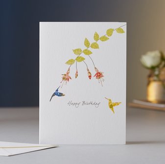 EH040 - Fuchsia &amp; Two Hummingbirds Birthday