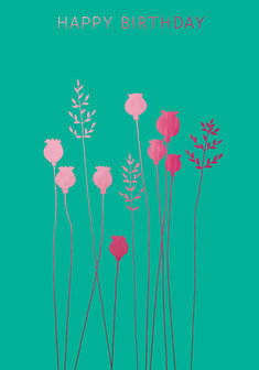 BR045 - Poppyheads &amp; Grass Birthday Pink