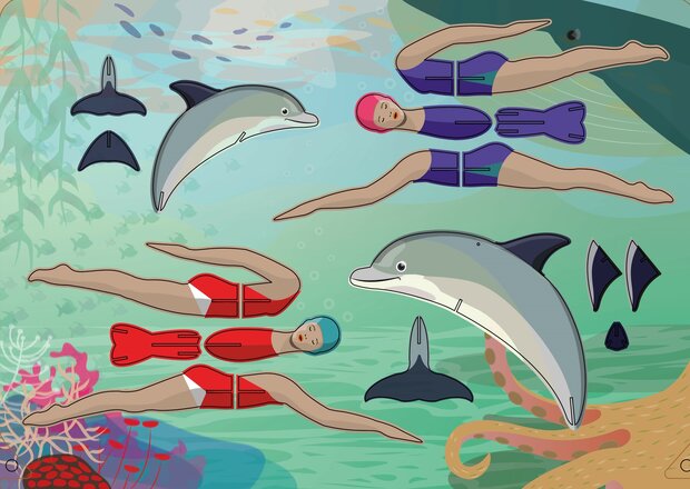 Mobile zwemmer en dolfijn