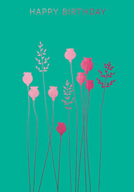 BR045 - Poppyheads & Grass Birthday Pink